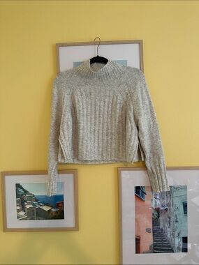 Topshop Heather Gray Ribbed Mock Neck Sweater